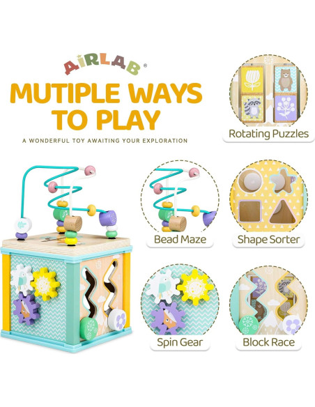 Cubo de Actividad de Madera Airlab para Bebés 1-3 Años