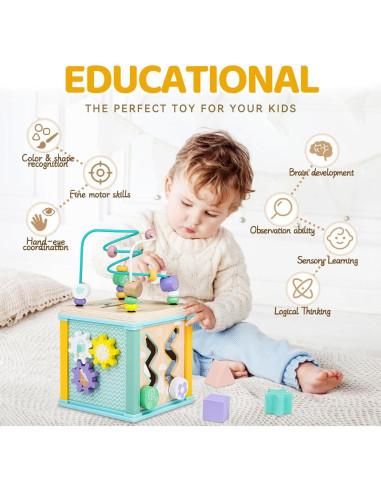 Cubo de Actividad de Madera Airlab para Bebés 1-3 Años