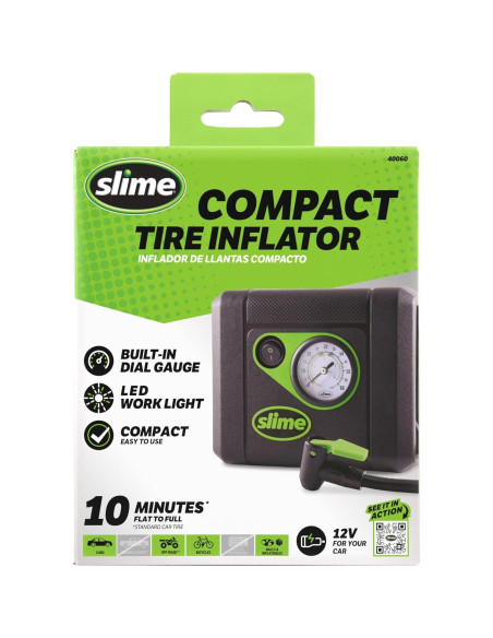 Inflador de Neumáticos Slime 40060, Compacto 12V, 10 min