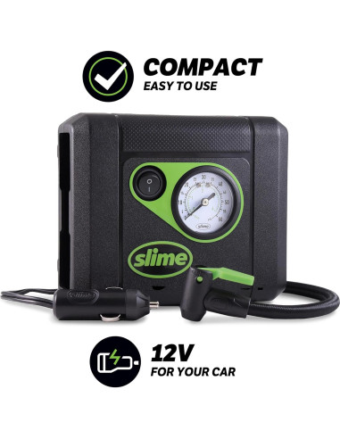 Inflador de Neumáticos Slime 40060, Compacto 12V, 10 min