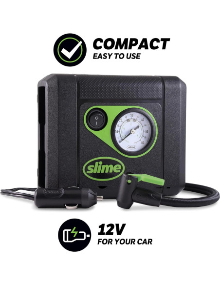 Inflador de Neumáticos Slime 40060, Compacto 12V, 10 min