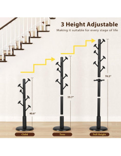 Perchero de Madera Sólida Taitiy 10 Ganchos 68 kg Negro 2