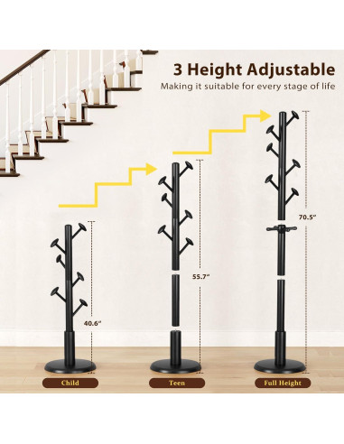 Perchero de Madera Sólida Taitiy 10 Ganchos 68 kg Negro