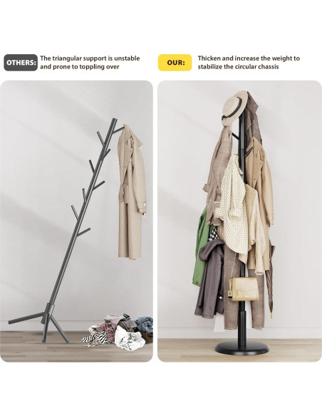 Perchero de Madera Sólida Taitiy 10 Ganchos 68 kg Negro