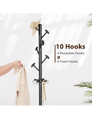 Perchero de Madera Sólida Taitiy 10 Ganchos 68 kg Negro