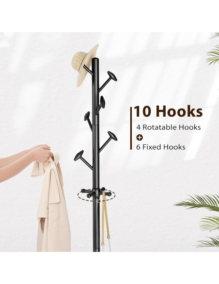 Perchero de Madera Sólida Taitiy 10 Ganchos 68 kg Negro