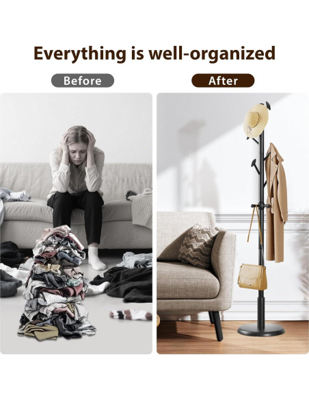 Perchero de Madera Sólida Taitiy 10 Ganchos 68 kg Negro