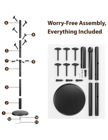 Perchero de Madera Sólida Taitiy 10 Ganchos 68 kg Negro
