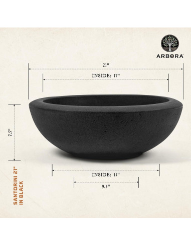 Maceta Arbora 53cm Tazón Santorini Poliresina Negra