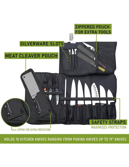 Bolsa de cuchillos para chefs EVERPRIDE negra - Sostiene 10 cuchillos
