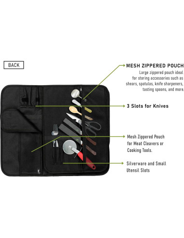 Bolsa de cuchillos para chefs EVERPRIDE negra - Sostiene 10 cuchillos