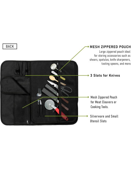 Bolsa de cuchillos para chefs EVERPRIDE negra - Sostiene 10 cuchillos