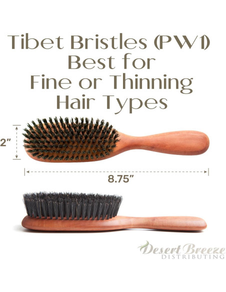 Cepillo de Cerdas de Jabalí Tibet 100% Natural para Cabello Fino