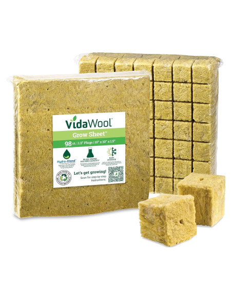 Hoja de Crecimiento Inicial VidaWool Grow 98 Tapones Hidropónicos