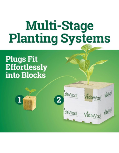 Hoja de Crecimiento Inicial VidaWool Grow 98 Tapones Hidropónicos