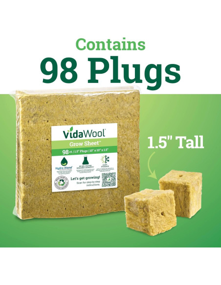 Hoja de Crecimiento Inicial VidaWool Grow 98 Tapones Hidropónicos