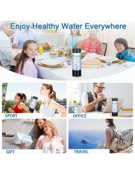 Botella de Agua de Hidrógeno Buwheekoki 420ml Portátil Negra