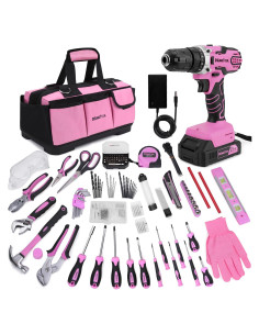 Juego de Herramientas KingTool 267 Piezas Rosa con Taladro 21V