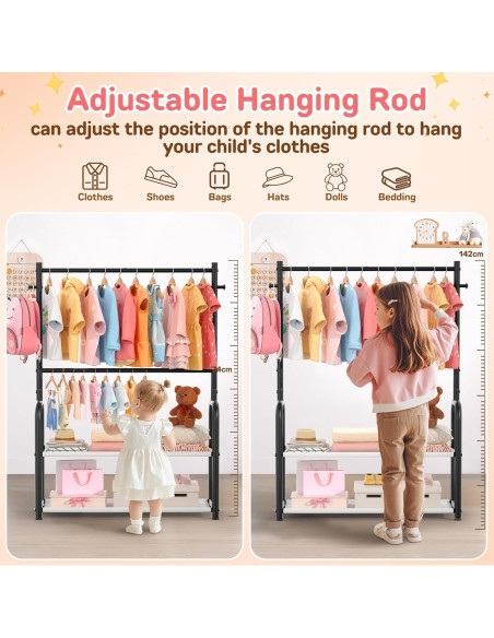 Perchero para Niños ZHKINGGS con Estante 2 Capas Negro