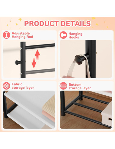 Perchero para Niños ZHKINGGS con Estante 2 Capas Negro