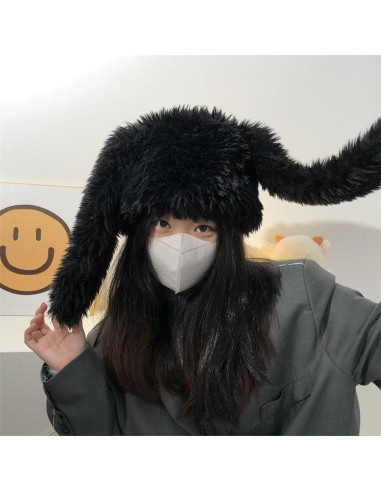 Gorro de Conejo Difuso Y2K HENWASAI para Mujeres - Peludo