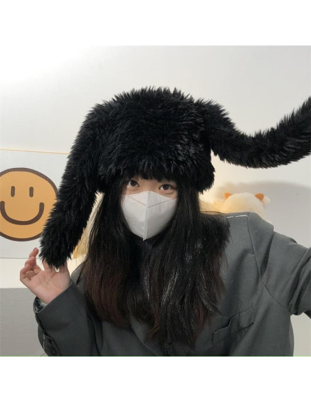 Gorro de Conejo Difuso Y2K HENWASAI para Mujeres - Peludo