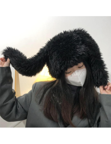 Gorro de Conejo Difuso Y2K HENWASAI para Mujeres - Peludo