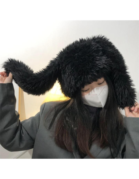 Gorro de Conejo Difuso Y2K HENWASAI para Mujeres - Peludo