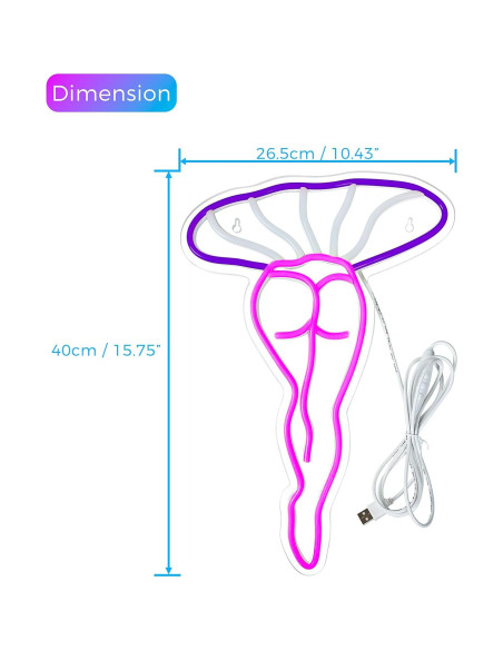 Luz de Noche LED Neón Hongo Dama Artlast 40x26cm USB Luz de Noche LED Neón Hongo Dama Artlast 40x26cm USB