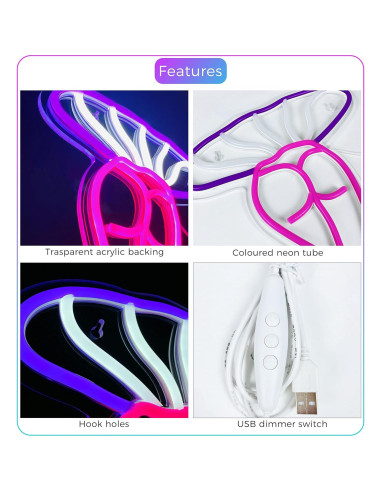 Luz de Noche LED Neón Hongo Dama Artlast 40x26cm USB