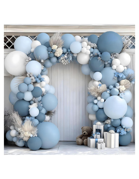 Kit Guirnalda de Globos Azul Polvoriento y Blanco Kafeli Kit Guirnalda de Globos Azul Polvoriento y Blanco Kafeli