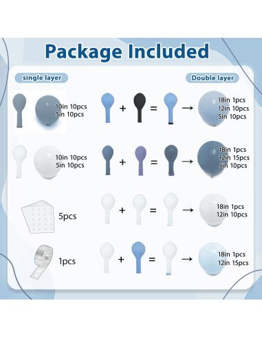 Kit Guirnalda de Globos Azul Polvoriento y Blanco Kafeli