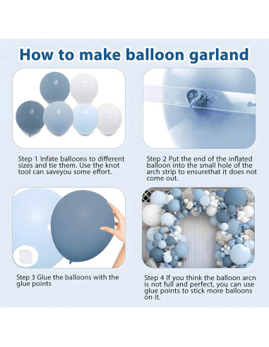 Kit Guirnalda de Globos Azul Polvoriento y Blanco Kafeli