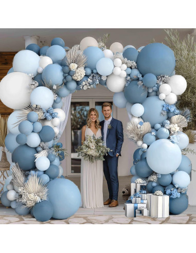 Kit Guirnalda de Globos Azul Polvoriento y Blanco Kafeli