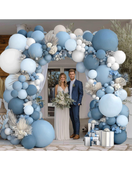 Kit Guirnalda de Globos Azul Polvoriento y Blanco Kafeli Kit Guirnalda de Globos Azul Polvoriento y Blanco Kafeli