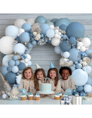 Kit Guirnalda de Globos Azul Polvoriento y Blanco Kafeli