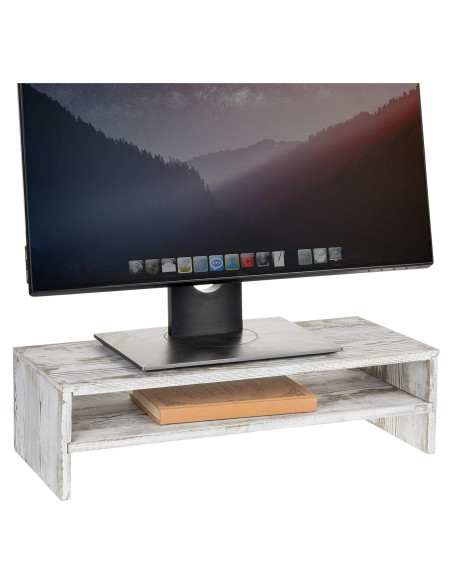 Soporte para Monitor y Laptop MyGift de Madera Blanqueada 2 Niveles
