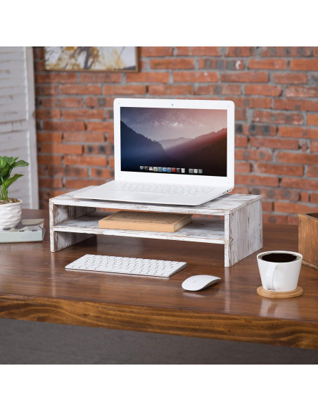 Soporte para Monitor y Laptop MyGift de Madera Blanqueada 2 Niveles