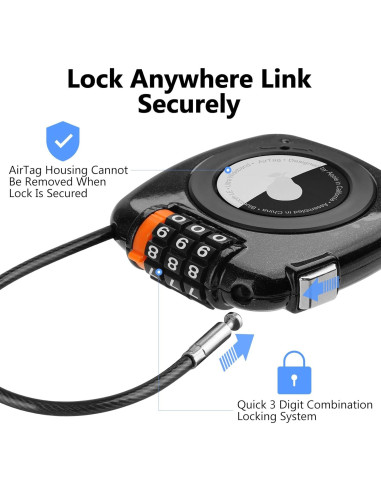 Candado de Combinación TUXON para AirTag - Negro, 3 Dígitos