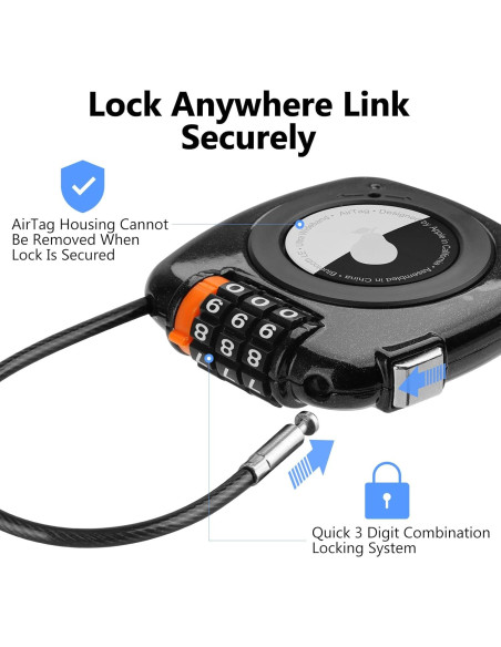 Candado de Combinación TUXON para AirTag - Negro, 3 Dígitos Candado de Combinación TUXON para AirTag - Negro, 3 Dígitos