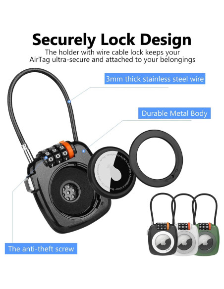 Candado de Combinación TUXON para AirTag - Negro, 3 Dígitos Candado de Combinación TUXON para AirTag - Negro, 3 Dígitos