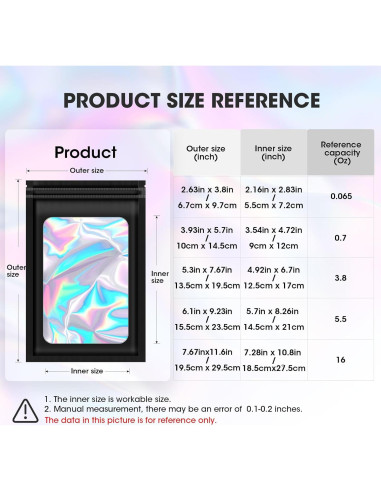 120 Bolsas Mylar Reutilizables Olores ODDIER 6.7x9.7cm Holográficas