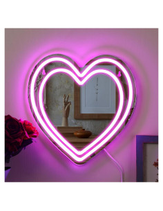 Espejo Neon Corazón LED Rosa 30.48 cm Decorativo Chitidr