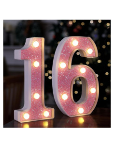 Números Iluminados LED Rosa Brillante 16 - Decoración Cumpleaños