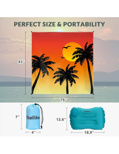 Manta de Playa Thallike Impermeable 200x210 cm con Almohada 2