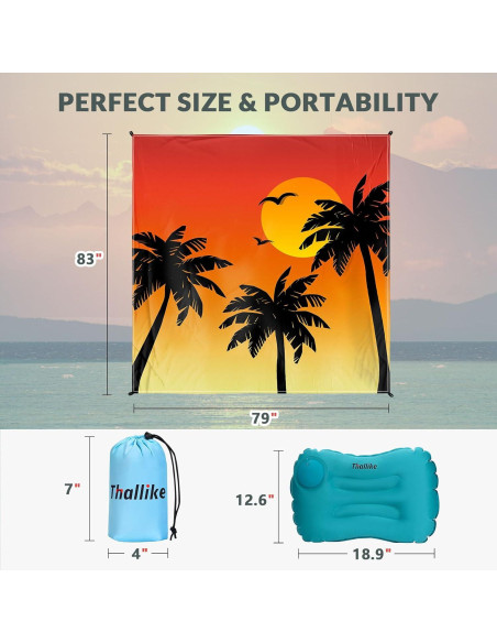 Manta de Playa Thallike Impermeable 200x210 cm con Almohada