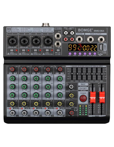 Mezclador de Audio BOMGE BMG-06A 6 Canales Bluetooth USB
