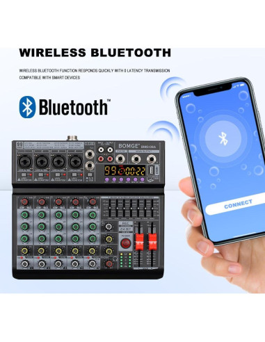 Mezclador de Audio BOMGE BMG-06A 6 Canales Bluetooth USB