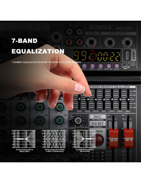 Mezclador de Audio BOMGE BMG-06A 6 Canales Bluetooth USB