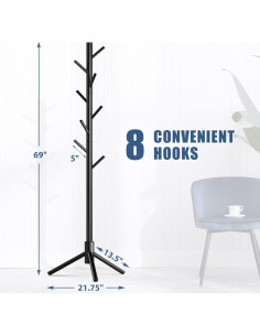 Perchero de Madera Haddockway Ajustable con 8 Ganchos Negro 2
